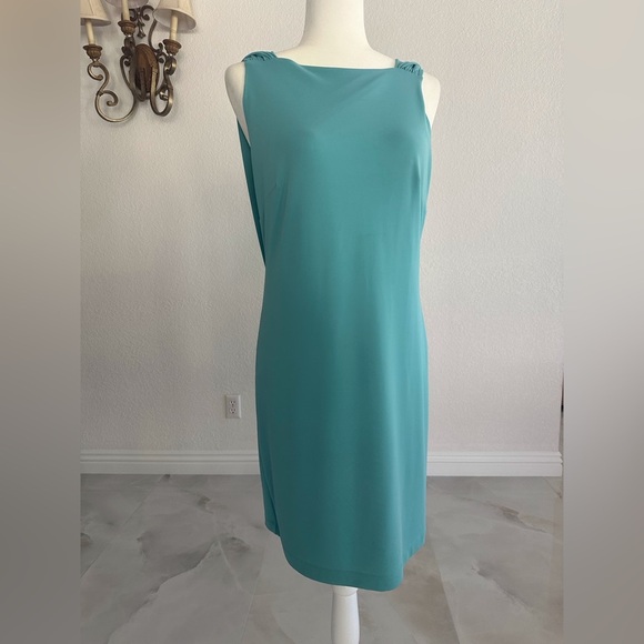 Elegant Ann Taylor Teal Sleeveless Dress with Draped V Back - Picture 1 of 9